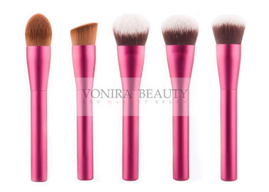 Ultra Fine Synthetic Makeup Brush Set With Rose Red Metal Handles