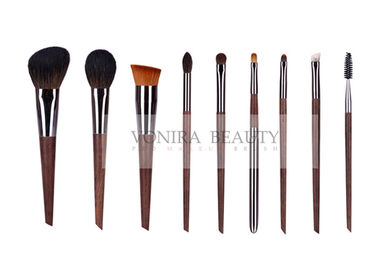 9pcs Essential Natural Hair Makeup Brush Kit Collection With Copper Ferrule